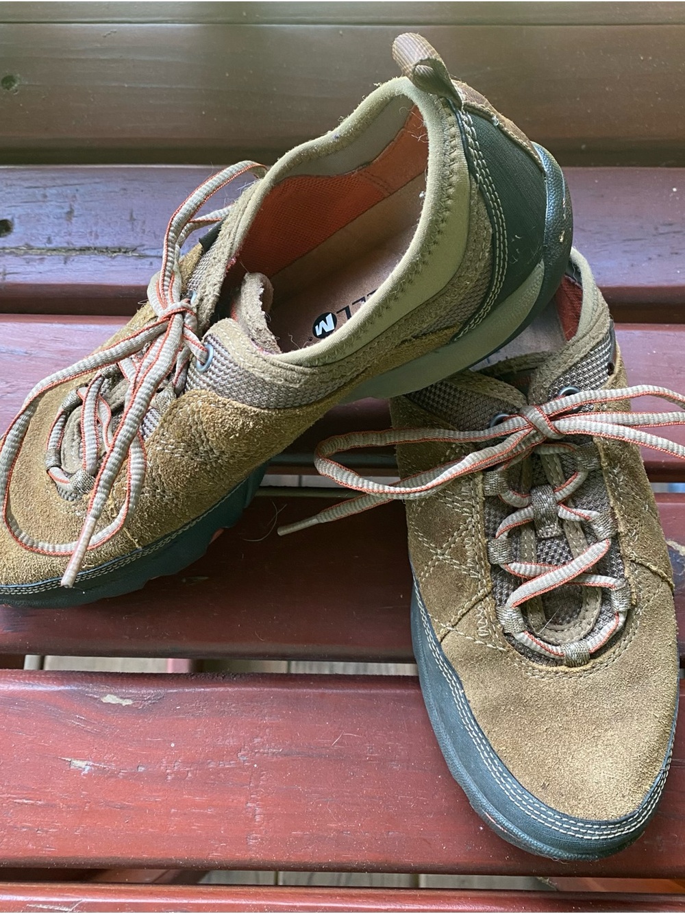Merrell Men's Brown Suede Trail Sneakers with Green Accents